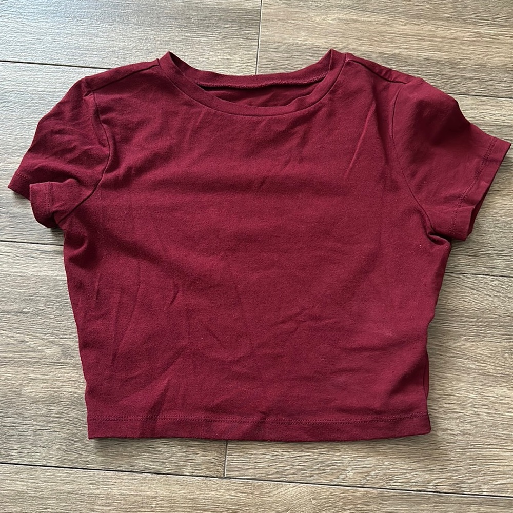Wild Fable Burgundy Short Sleeved Crop Top